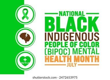 July is National Black, Indigenous, People of Color BIPOC Mental Health Month background template. Holiday concept. use to background, banner, placard, card, and poster design template