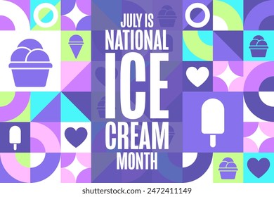 July is National Ice Cream Month. Holiday concept. Template for background, banner, card, poster with text inscription. Vector EPS10 illustration