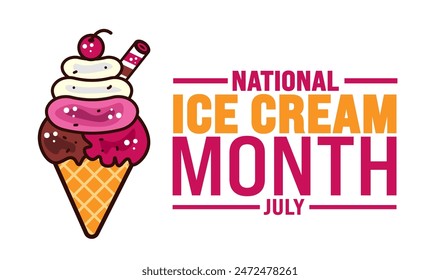 Juli ist National Ice Cream Month Hintergrund Vorlage. Festliche Musik-Konzept. Verwenden Sie, um Hintergrund-, Banner-, Plakat-, Karten- und Poster-Design-Vorlage mit Textinschrift und Standardfarbe zu verwenden. Vektorgrafik