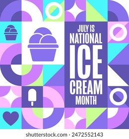 July is National Ice Cream Month. Holiday concept. Template for background, banner, card, poster with text inscription. Vector EPS10 illustration