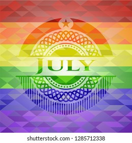 July on mosaic background with the colors of the LGBT flag