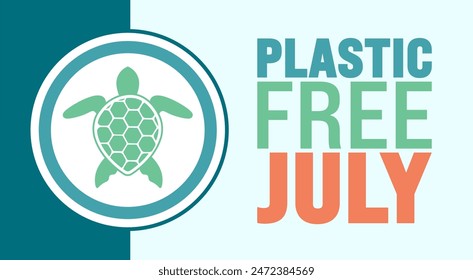 Julio es una Plantilla de fondo libre de plástico de julio con imagen de tortuga. se utiliza para fondo, Anuncio, cartel, tarjeta y Plantilla de diseño de póster. Un mes para el medio ambiente sin plástico, sin basura en julio