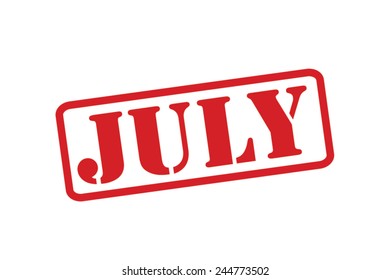 JULY Red Rubber Stamp Vector over a white background.