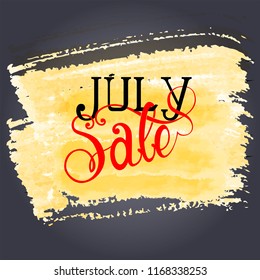 July Sale banner custom font and lettering on yellow paint vector illustration