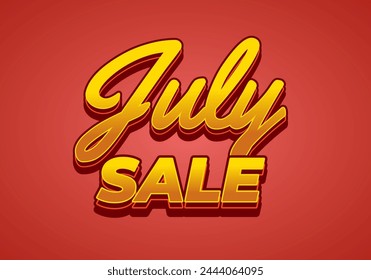 July sale. Text effect design in 3 dimension style and eye catching colors
