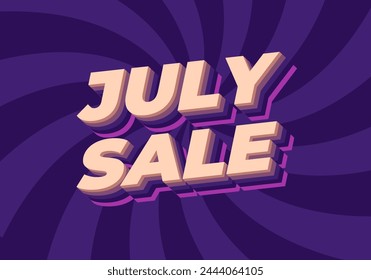 July sale. Text effect design in 3 dimension style and eye catching colors