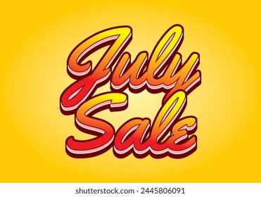 July sale. Text effect design in 3 dimension style and eye catching colors