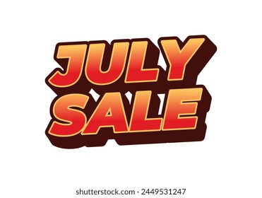 July sale. Text effect design in 3 dimension style and eye catching colors