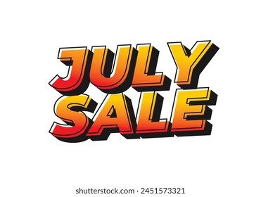 July sale. Text effect design in 3 dimension style and eye catching colors