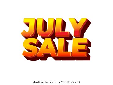 July sale. Text effect design in 3 dimension style and eye catching colors