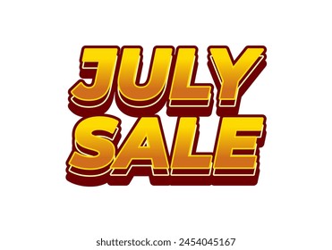 Venta de julio. Diseño de efectos de texto en estilo de 3 dimensiones y colores llamativos