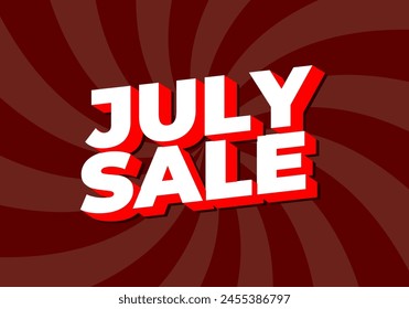 July sale. Text effect design in 3 dimension style and eye catching colors