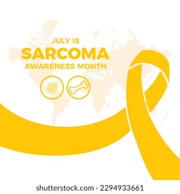 July is Sarcoma Awareness Month vector illustration. Yellow cancer awareness ribbon vector. Muscle and bone simple icon set. Important day