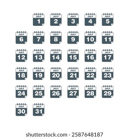 July Set Calendar Icon Vector Template