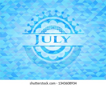 July sky blue emblem with triangle mosaic background