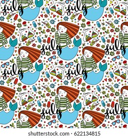 July. Summer print. Seamless vector pattern (background).