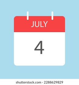 July tear calendar icon. Calendar to tear off every day. Vector illustration in flat style. Isolated on a light blue background.	
