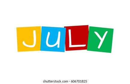 july, text in colorful rotated squares