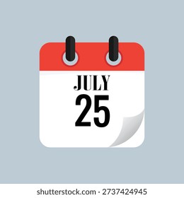 July Twenty-Five Calendar Icon Isolated