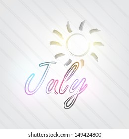 July Typography - background in retro style with sun and label. (EPS10 Vector)