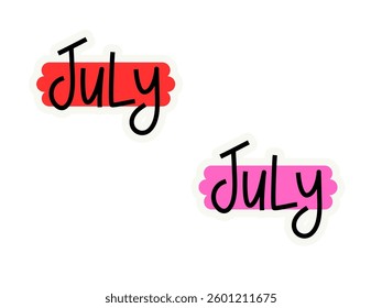 July Typography Design. The Lettering July, Paper layered, summer Abstract Text 2025