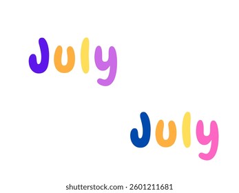 July Typography Design. The Lettering July, Paper layered, summer Abstract Text 2025