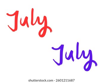 July Typography Design. The Lettering July, Paper layered, summer Abstract Text 2025