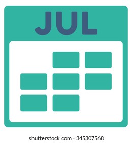 July vector icon. Style is bicolor flat symbol, cobalt and cyan colors, rounded angles, white background.