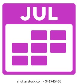 July vector icon. Style is flat symbol, violet color, rounded angles, white background.