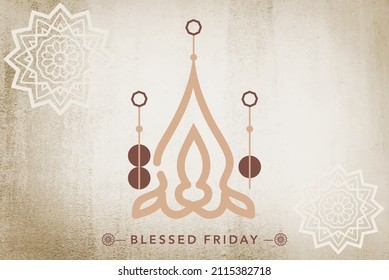 Juma'a Mubaraka arabic calligraphy design. Vintage logo type for the holy Friday. Greeting card of the weekend at the Muslim world, translated: May it be a Blessed Friday