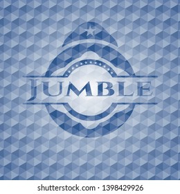 Jumble blue emblem with geometric pattern background. Vector Illustration. Detailed.
