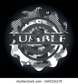 Jumble grey camouflaged emblem. Vector Illustration.