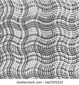 Jumble lines geometric pattern. Random interlace, cluttered grid, mesh. Wavy, zig-zag, criss-cross, curvy lines. Abstract geometrical texture / background in square format. 