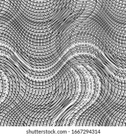 Jumble lines geometric pattern. Random interlace, cluttered grid, mesh. Wavy, zig-zag, criss-cross, curvy lines. Abstract geometrical texture / background in square format. 