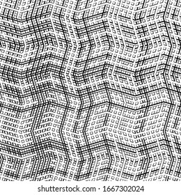 Jumble lines geometric pattern. Random interlace, cluttered grid, mesh. Wavy, zig-zag, criss-cross, curvy lines. Abstract geometrical texture / background in square format. 