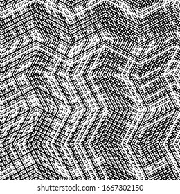 Jumble lines geometric pattern. Random interlace, cluttered grid, mesh. Wavy, zig-zag, criss-cross, curvy lines. Abstract geometrical texture / background in square format. 