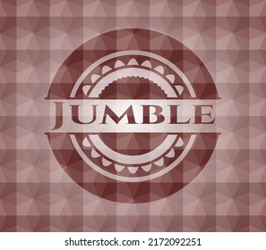 Jumble red seamless emblem with geometric pattern. 