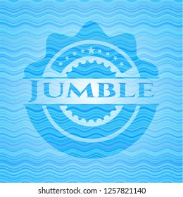 Jumble sky blue water wave badge background.