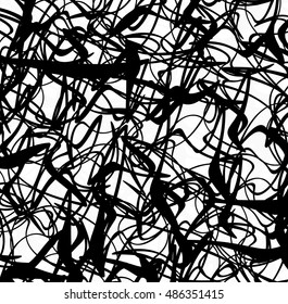 Jumbled, tangled wiggle, wavy lines in random fashion. artistic monochrome illustration / pattern