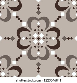 Jumbo large scale Fair Isle style brown beige white vector seamless abstract floral pattern 