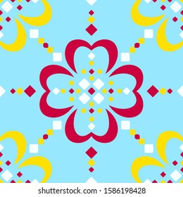 Jumbo large scale Fair Isle style blue red yellow white vector seamless abstract floral pattern 