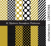 Jumbo Polka Dot, Gingham and Stripes Patterns in Black, Gold and White. Classic neutral colors! Pattern Swatches made with Global Colors - easy to change all patterns in one click.