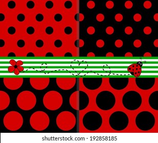 Jumbo and Small Polka Dots vector seamless pattern backgrounds. With ladybugs and dots. 