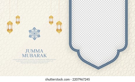 Jumma Mubarak Islamic Arabic White Luxury Background with Geometric pattern and Empty Space for Photo
