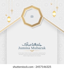 Jumma Mubarak Islamic greeting card with Arabic style pattern and photo frame