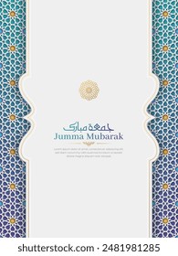 Jumma Mubarak Islamic greeting card with Arabic style pattern