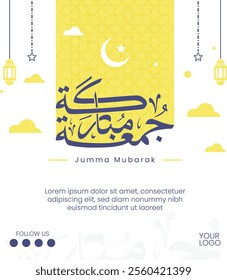 Jummah Mubarak Arabic Calligraphy Vector Design With Morocco Floral Pattern Design for Background, Card, Cover, wallpaper, Banner, Flyer, decoration, Poster. Translation Of Text : BLESSED FRIDAY