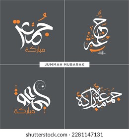 Jummah Mubarak calligraphy translation blessed friday, 4 Calligraphy Style design vector