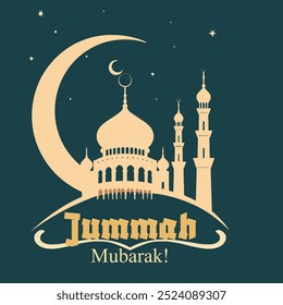 Saudação de Jummah Mubarak com Mesquita e Lua Crescente