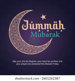 Jummah Mubarak illustration with a crescent moon